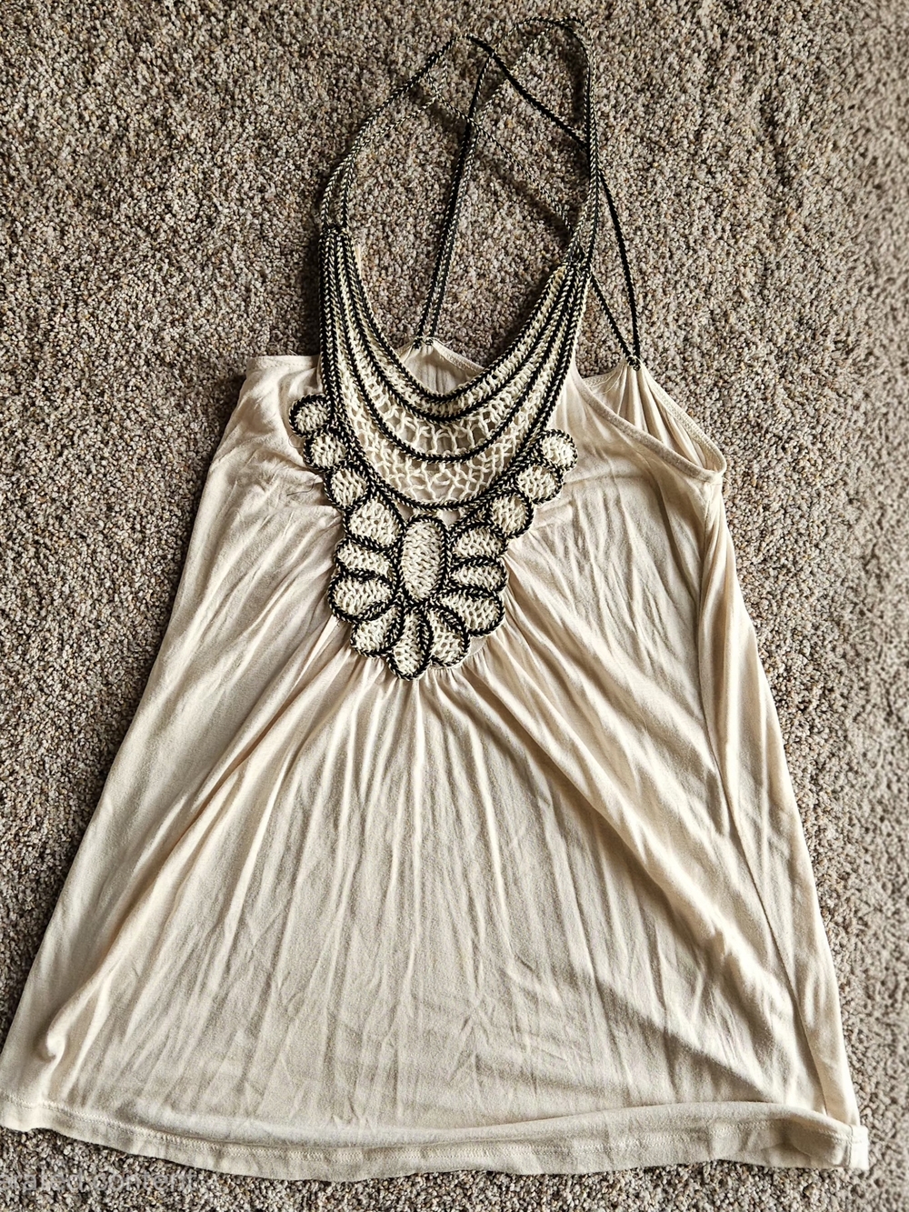 Wet Seal Ivory Crochet-Front Halter Tank Top